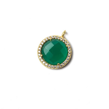 13mm Vermeil Bezeled White CZ and Green Onyx Coin Pendant 1 piece