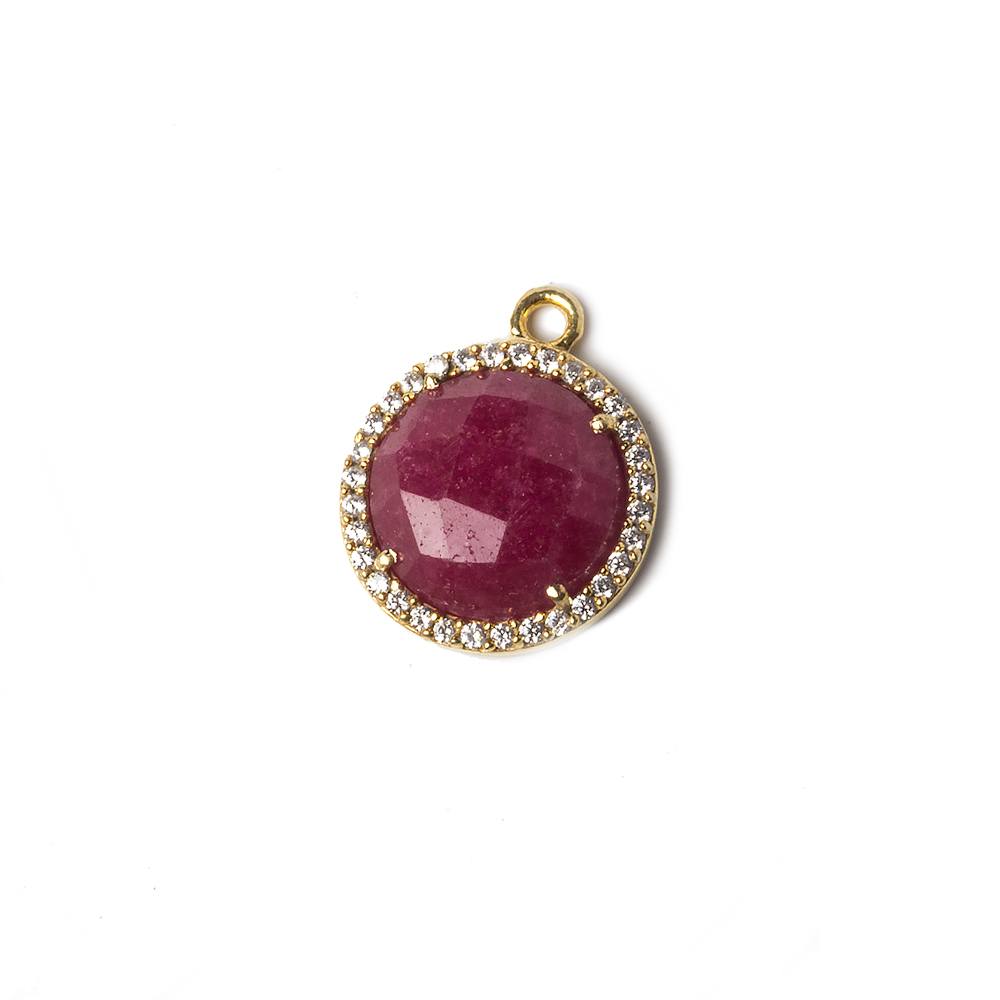 13mm Vermeil Bezeled White CZ and Ruby Coin Pendant 1 piece