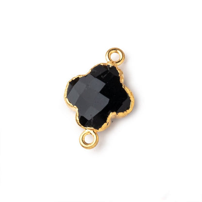 13mm Gold Leaf Black Onyx Faceted Quatrefoil Connector 1 focal piece