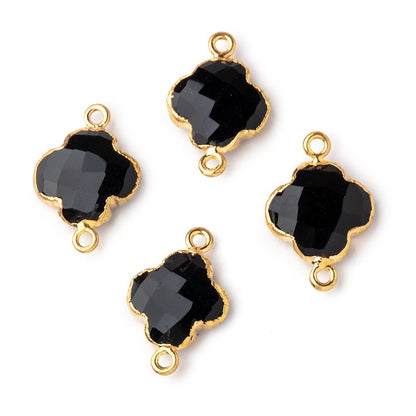 13mm Gold Leaf Black Onyx Faceted Quatrefoil Connector 1 focal piece