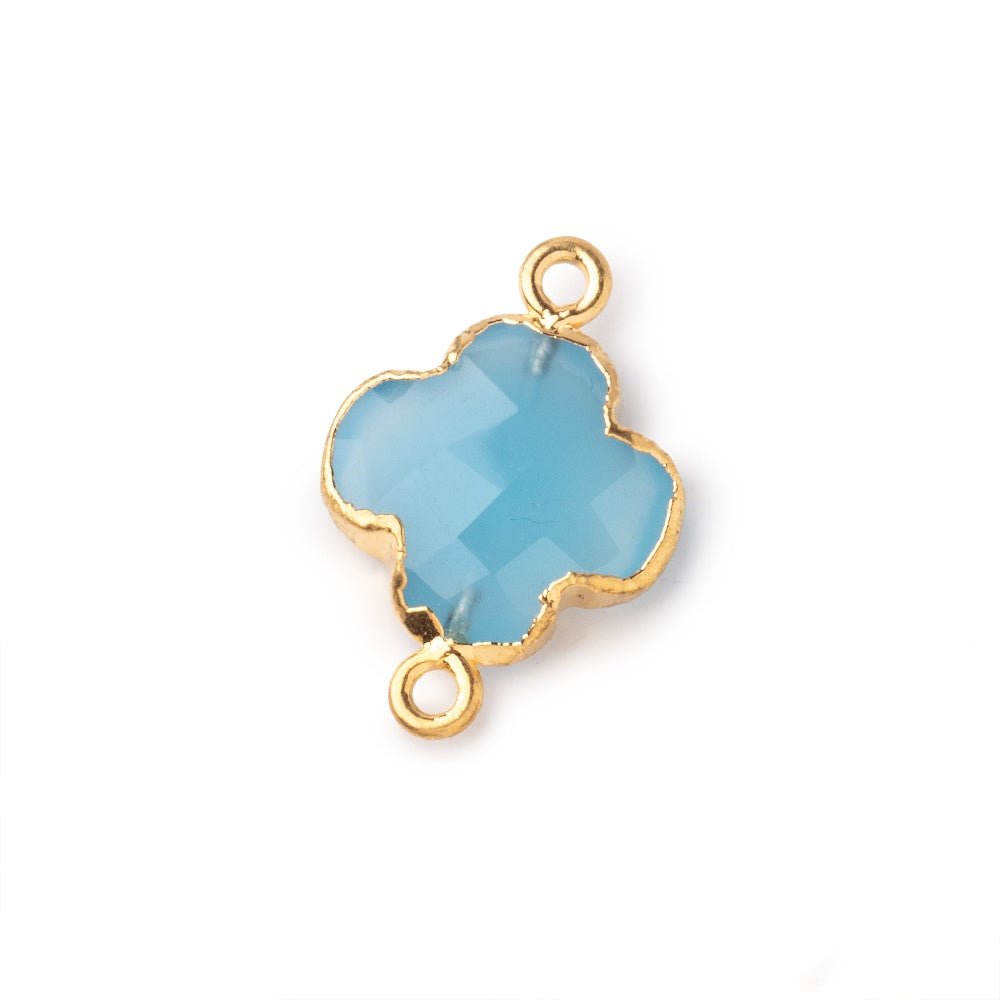 13mm Gold Leaf Blue Chalcedony Faceted Quatrefoil Connector 1 focal piece