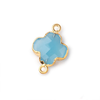 13mm Gold Leaf Blue Chalcedony Faceted Quatrefoil Connector 1 focal piece