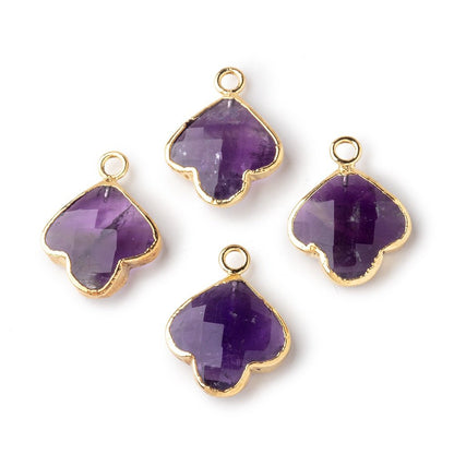 13mm Gold Leafed Amethyst Faceted Trillium Flower Focal Pendant 1 piece