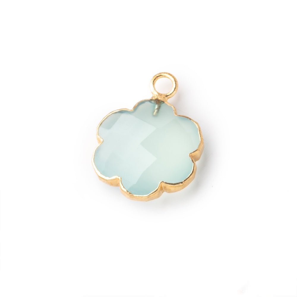 13mm Gold Leafed Seafoam Blue Chalcedony Faceted Flower Focal Pendant 1 piece