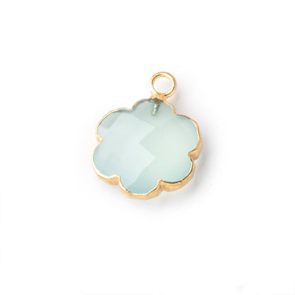 13mm Gold Leafed Seafoam Blue Chalcedony Faceted Flower Focal Pendant 1 piece
