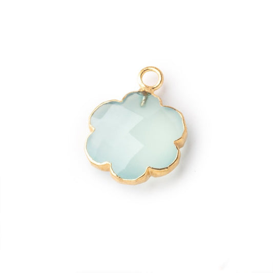 13mm Gold Leafed Seafoam Blue Chalcedony Faceted Flower Focal Pendant 1 piece