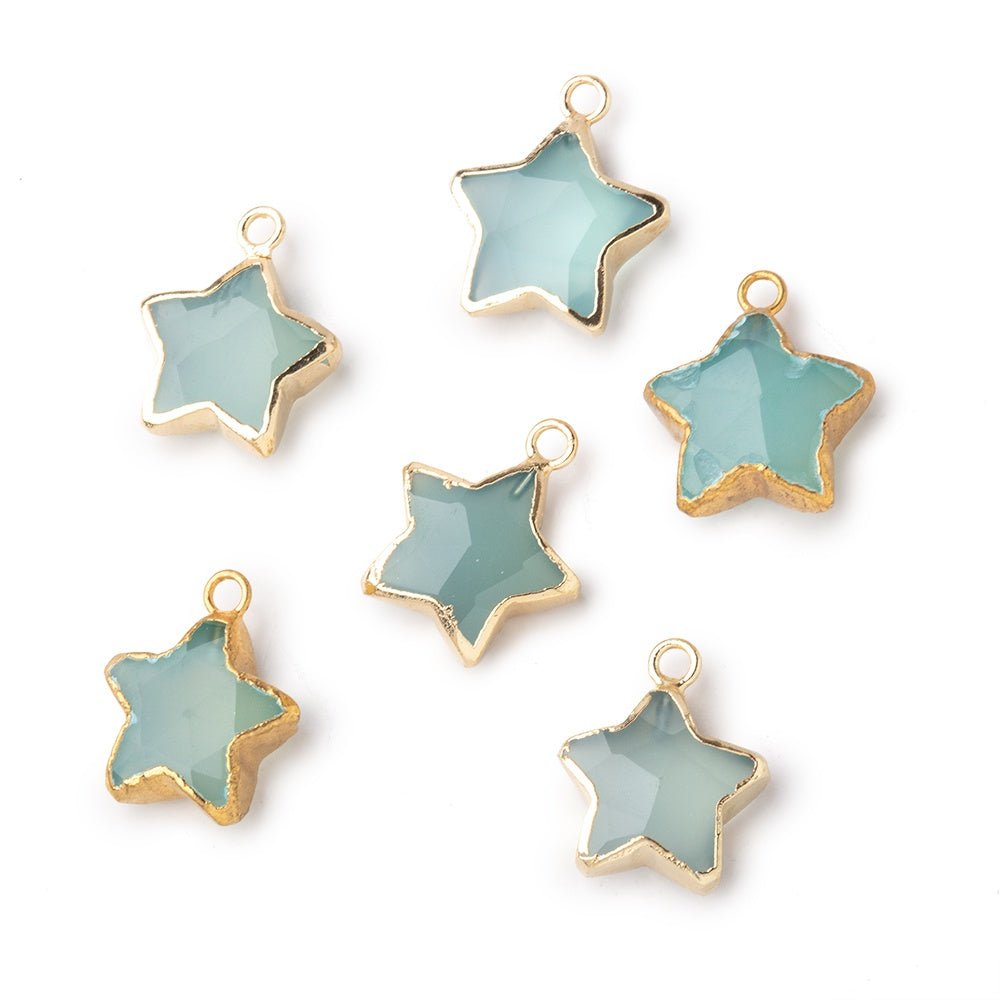 13mm Gold Leafed Seafoam Blue Chalcedony Faceted Star Focal Pendant 1 piece