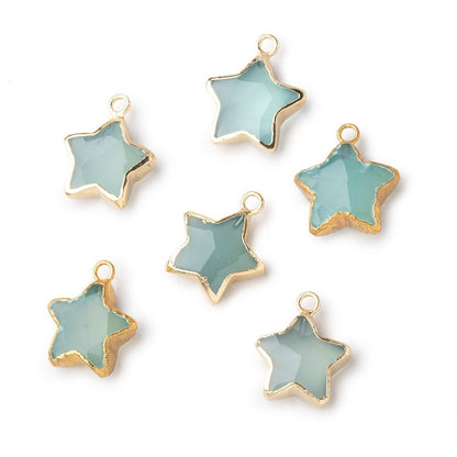 13mm Gold Leafed Seafoam Blue Chalcedony Faceted Star Focal Pendant 1 piece