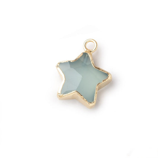 13mm Gold Leafed Seafoam Blue Chalcedony Faceted Star Focal Pendant 1 piece