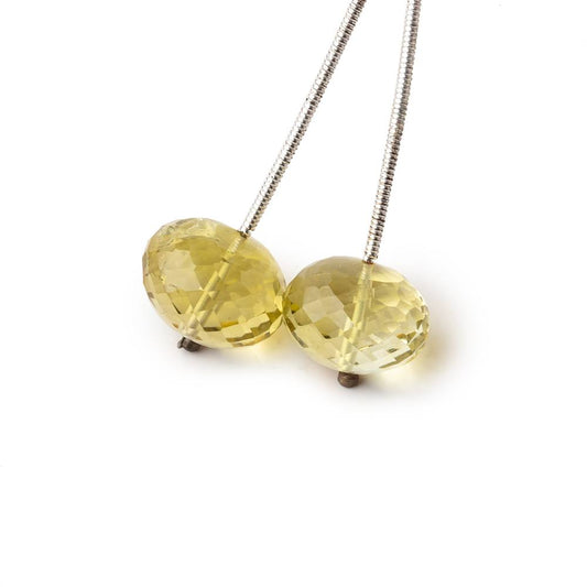 13mm Lemon Quartz Faceted Rondelle Focal Set of 2 Beads