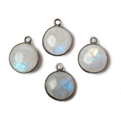 13mm Oxidized Silver Bezel Rainbow Moonstone plain coin Pendant 1 focal bead