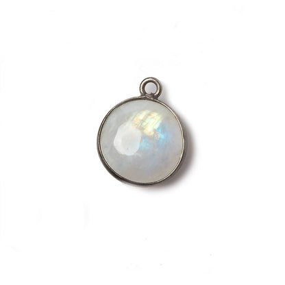 13mm Oxidized Silver Bezel Rainbow Moonstone plain coin Pendant 1 focal bead