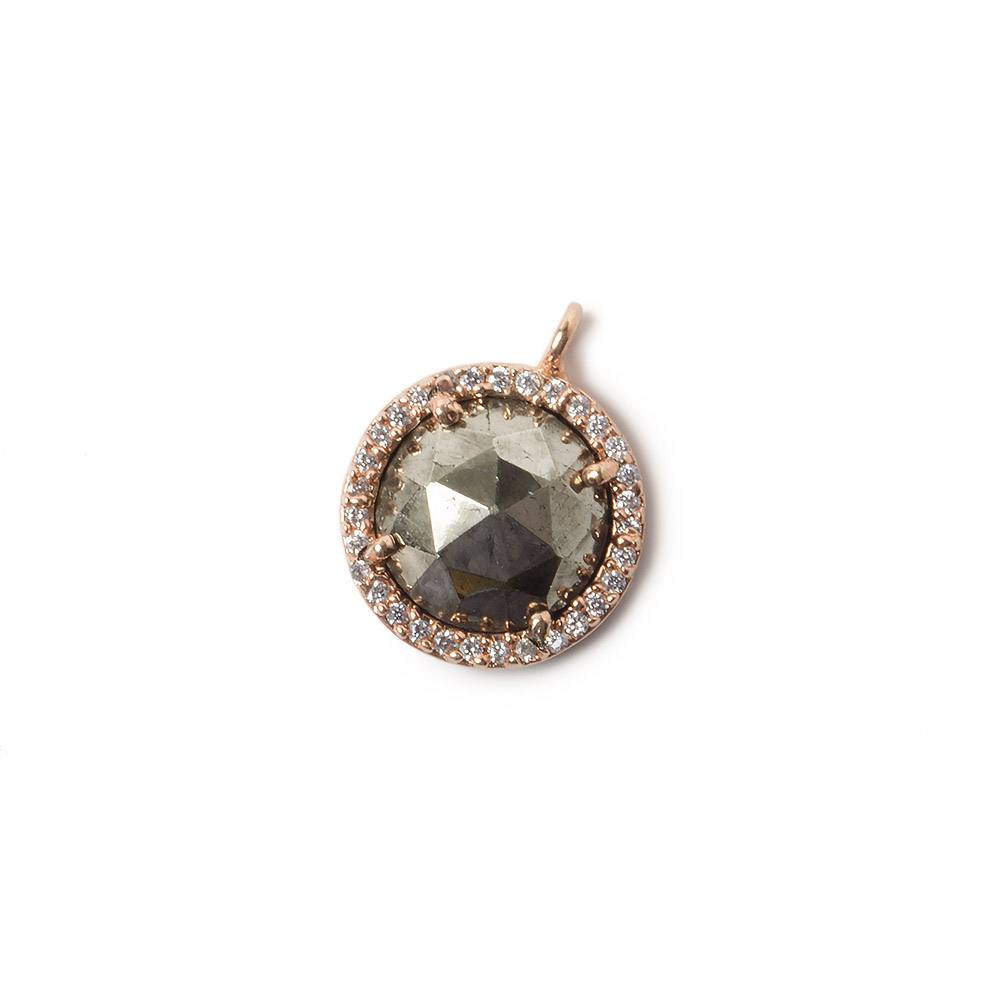 13mm Rose Gold Bezel CZ and Pyrite Coin Pendant 1 focal bead
