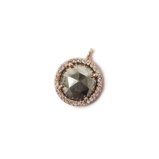 13mm Rose Gold Bezel CZ and Pyrite Coin Pendant 1 focal bead
