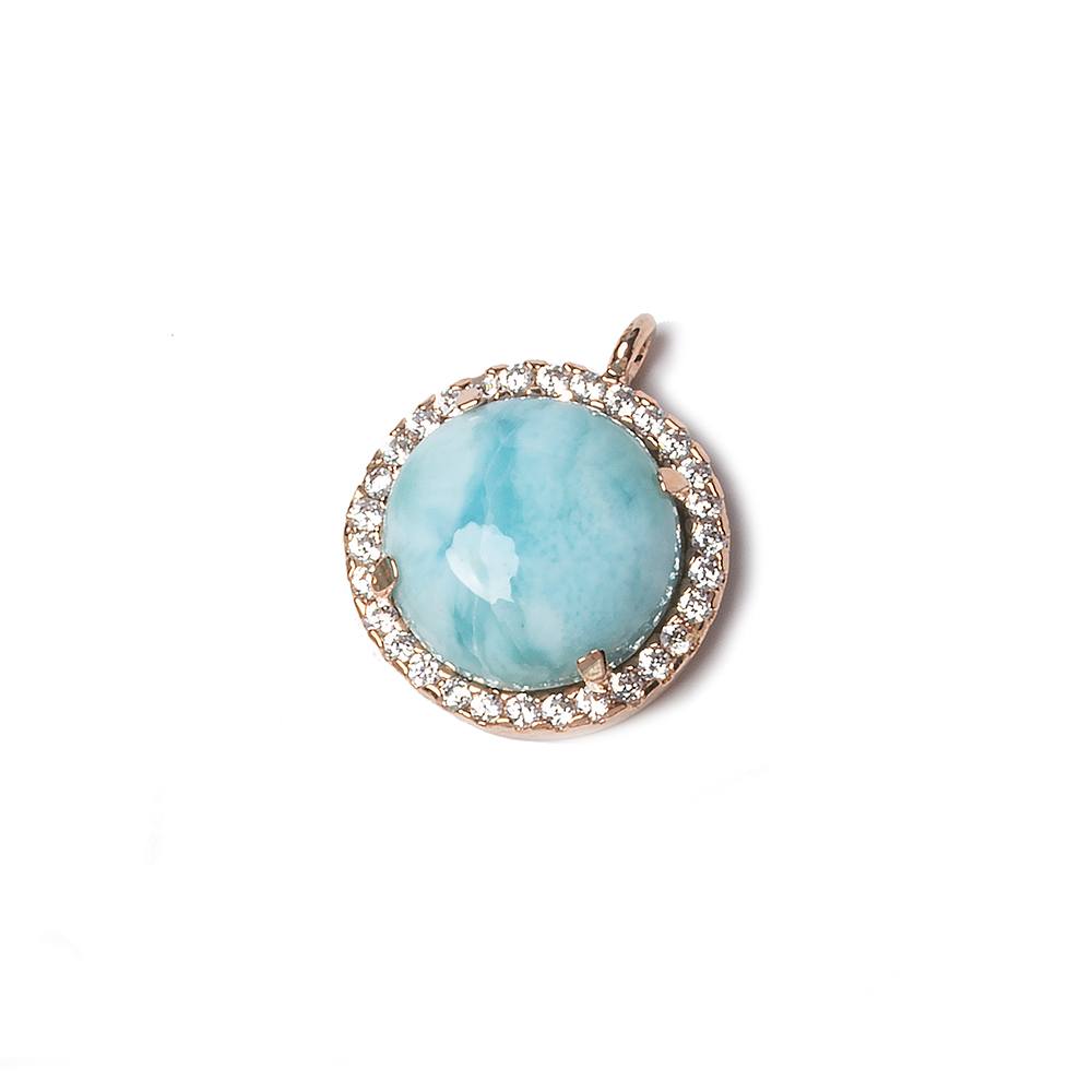13mm Rose Gold Bezel CZ & Larimar Coin Pendant 1 focal bead