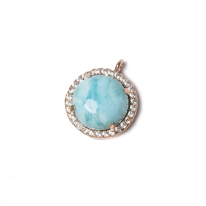 13mm Rose Gold Bezel CZ & Larimar Coin Pendant 1 focal bead