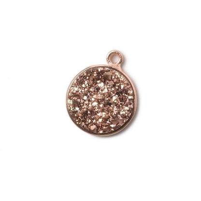 13mm Rose Gold Bezel Metallic Rose Drusy Coin Pendant  1 piece