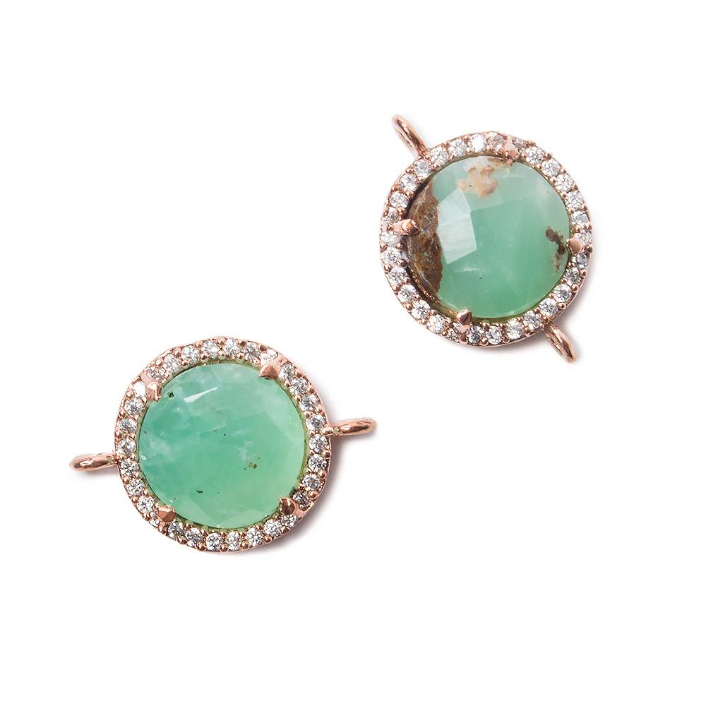 13mm Rose Gold Bezel White CZ and Chrysoprase & Matrix Coin Connector 1 focal bead
