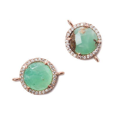 13mm Rose Gold Bezel White CZ and Chrysoprase & Matrix Coin Connector 1 focal bead