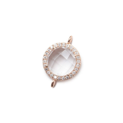 13mm Rose Gold Bezel White CZ and Crystal Quartz Coin Connector 1 focal bead