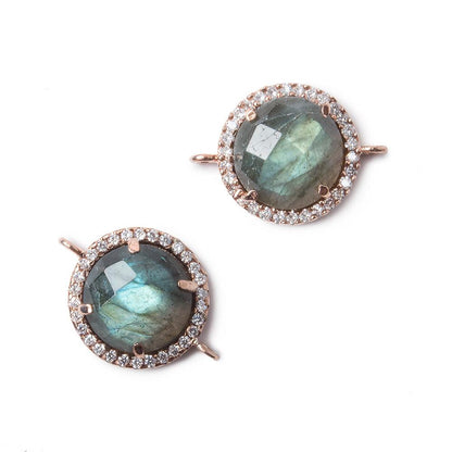 13mm Rose Gold Bezel White CZ and Labradorite Coin Pendant 1 focal bead