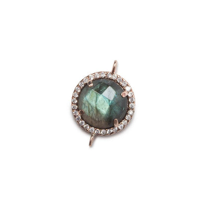 13mm Rose Gold Bezel White CZ and Labradorite Coin Pendant 1 focal bead