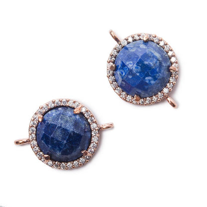 13mm Rose Gold Bezel White CZ and Lapis Lazuli Coin Connector 1 focal bead