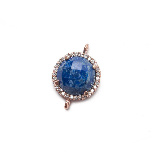 13mm Rose Gold Bezel White CZ and Lapis Lazuli Coin Connector 1 focal bead