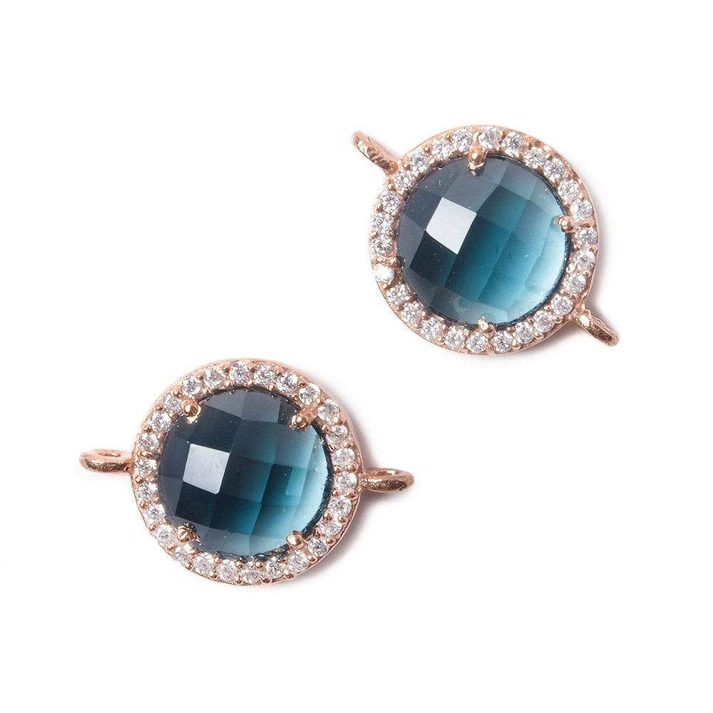 13mm Rose Gold Bezel White CZ and London Blue Quartz Coin Connector 1 focal bead