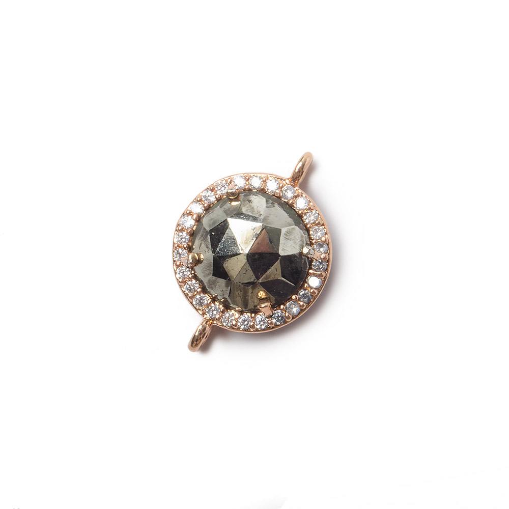 13mm Rose Gold Bezel White CZ and Pyrite Coin Connector 1 focal bead