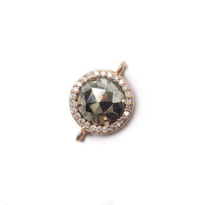 13mm Rose Gold Bezel White CZ and Pyrite Coin Connector 1 focal bead