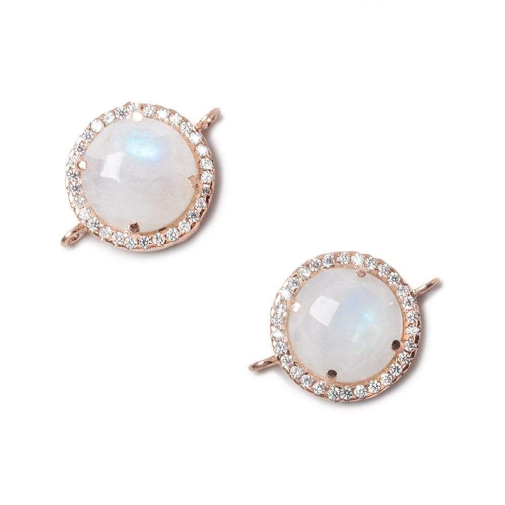 13mm Rose Gold Bezel White CZ and Rainbow Moonstone Coin Connector 1 focal bead