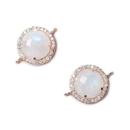 13mm Rose Gold Bezel White CZ and Rainbow Moonstone Coin Connector 1 focal bead