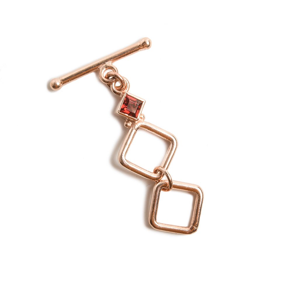 13mm Rose Gold plated Adjustable Square Toggle with Garnet 1 pcs