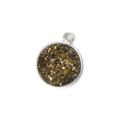 13mm Silver .925 Bezel Metallic Bronze Drusy Coin Pendant  1 piece