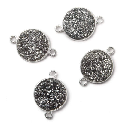 13mm Silver .925 Bezel Metallic Platinum Drusy Coin Connector 1 piece