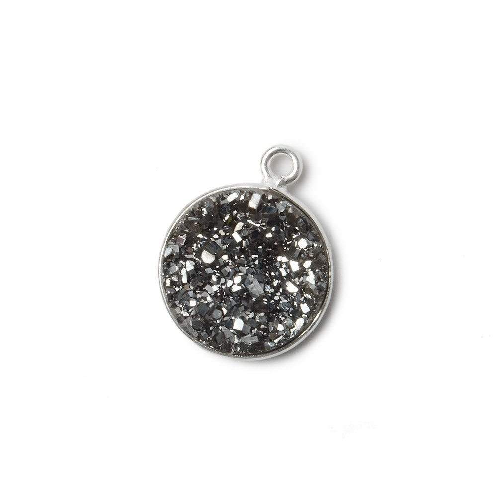 13mm Silver .925 Bezel Metallic Platinum Drusy Coin Pendant  1 piece