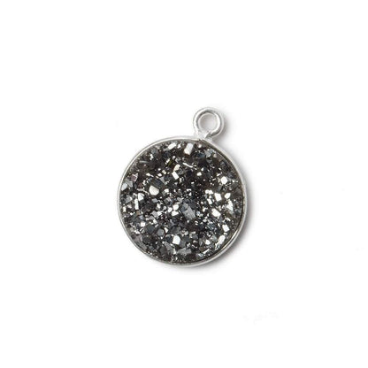 13mm Silver .925 Bezel Metallic Platinum Drusy Coin Pendant  1 piece