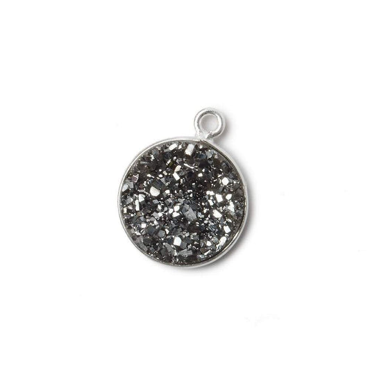 13mm Silver .925 Bezel Metallic Platinum Drusy Coin Pendant  1 piece