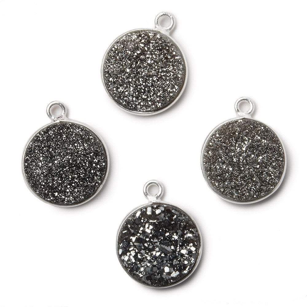 13mm Silver .925 Bezel Metallic Platinum Drusy Coin Pendant  1 piece