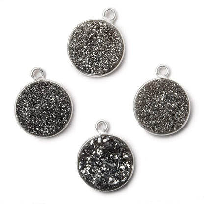 13mm Silver .925 Bezel Metallic Platinum Drusy Coin Pendant  1 piece