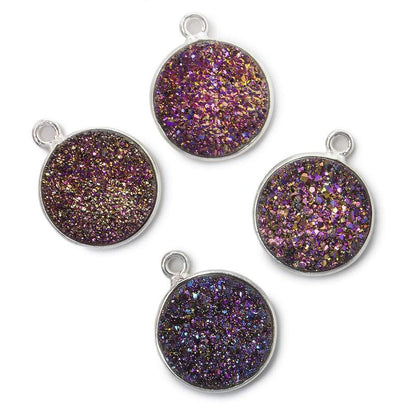 13mm Silver .925 Bezel Mystic Peacock Drusy Coin Pendant 1 piece