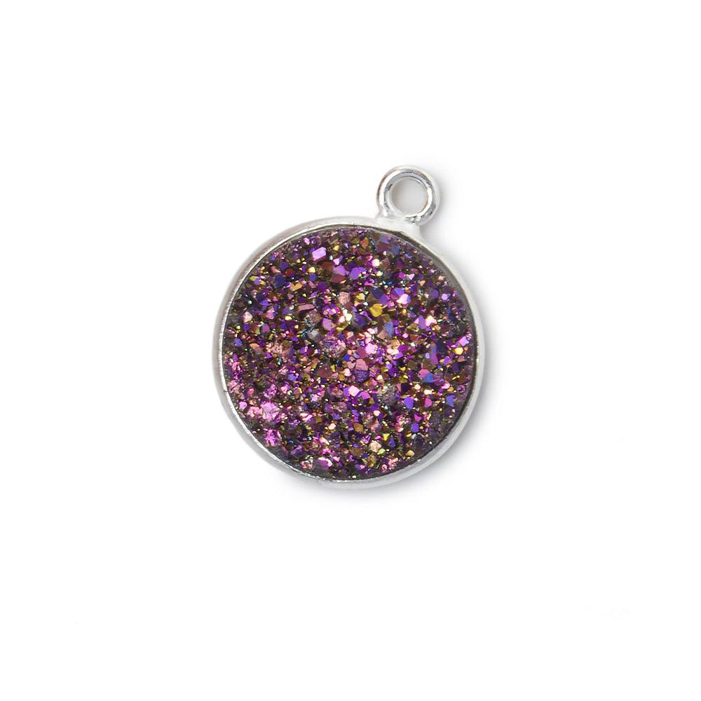 13mm Silver .925 Bezel Mystic Peacock Drusy Coin Pendant 1 piece