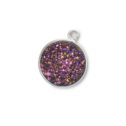 13mm Silver .925 Bezel Mystic Peacock Drusy Coin Pendant 1 piece
