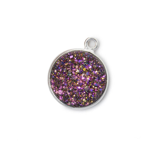 13mm Silver .925 Bezel Mystic Peacock Drusy Coin Pendant 1 piece