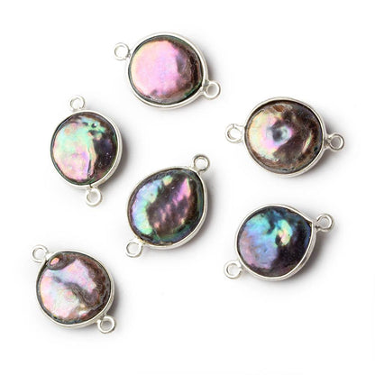 13mm Silver .925 Bezel Peacock Coin Pearl Connector 1 piece