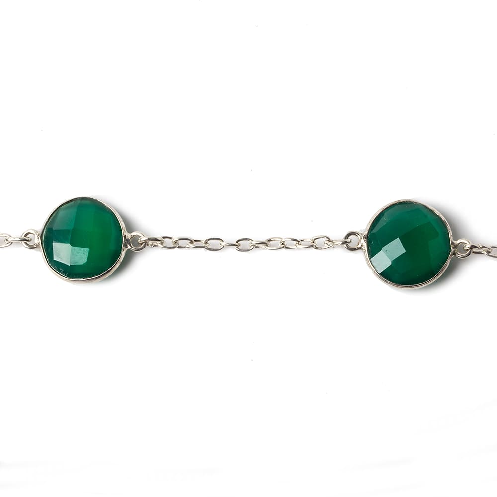 13mm Silver Bezel Green Onyx Coin Silver .925 Link Chain by the foot