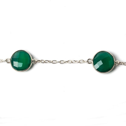 13mm Silver Bezel Green Onyx Coin Silver .925 Link Chain by the foot