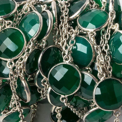13mm Silver Bezel Green Onyx Coin Silver .925 Link Chain by the foot