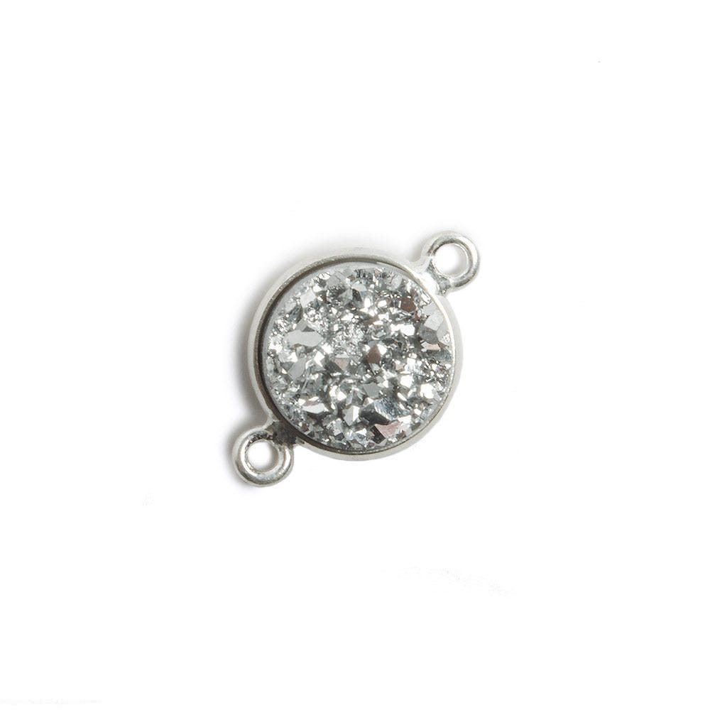 13mm Silver Bezel Metallic Silver Drusy Coin 2 ring Connector 1 piece
